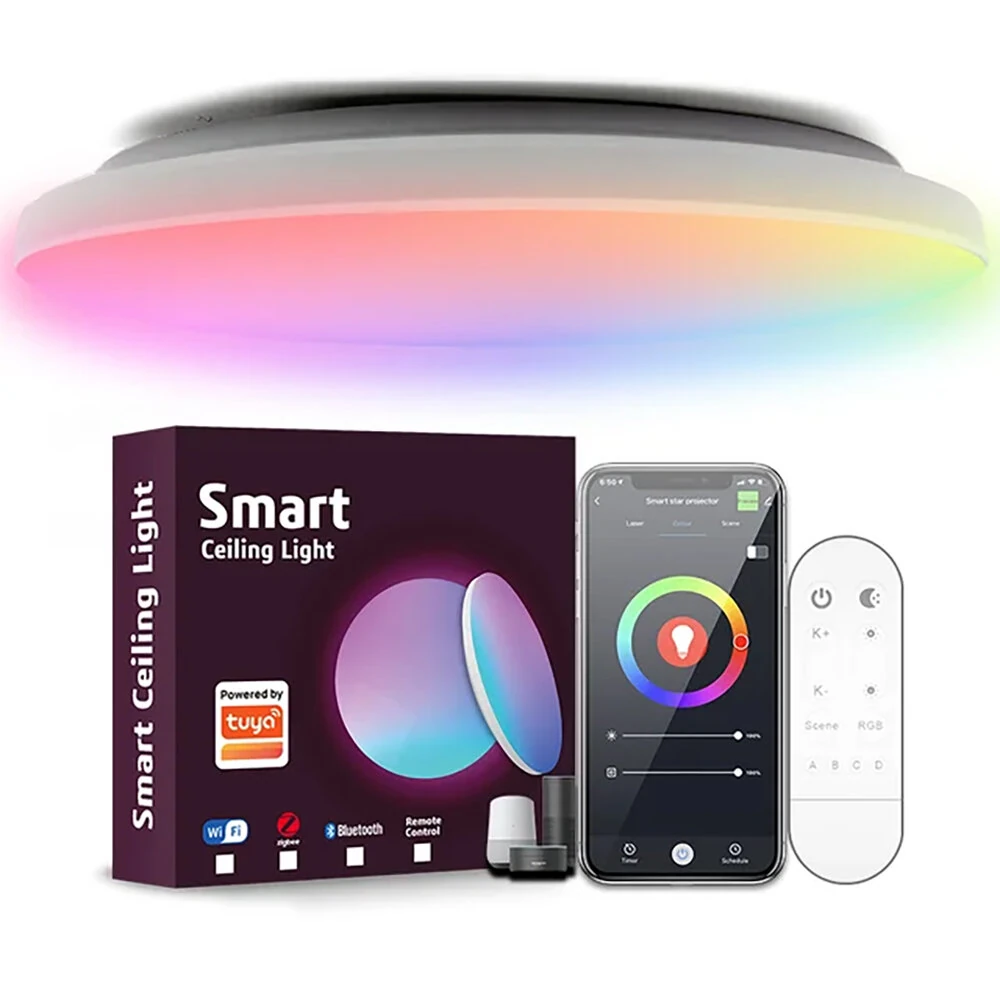 LIXINCORDA 24W 30cm Smart RGBCW LED Ceiling Light Works with Tuya WiFi APP Voice Control LED Ceiling Light Dimmable Music Sync Round Ceiling Light Ambient Light for Living Room Bedroom (image for) LIXINCORDA 24W 30cm Smart RGBCW LED Ceiling Light Works with Tuya WiFi APP Voice Control LED Ceiling Light Dimmable Music Sync Round Ceiling Light Ambient Light for Living Room Bedroom